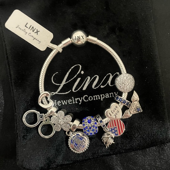 Linx Snake Chain Bracelet with Police Officer Themed Charms 925 Sterling Silver - Picture 2 of 8